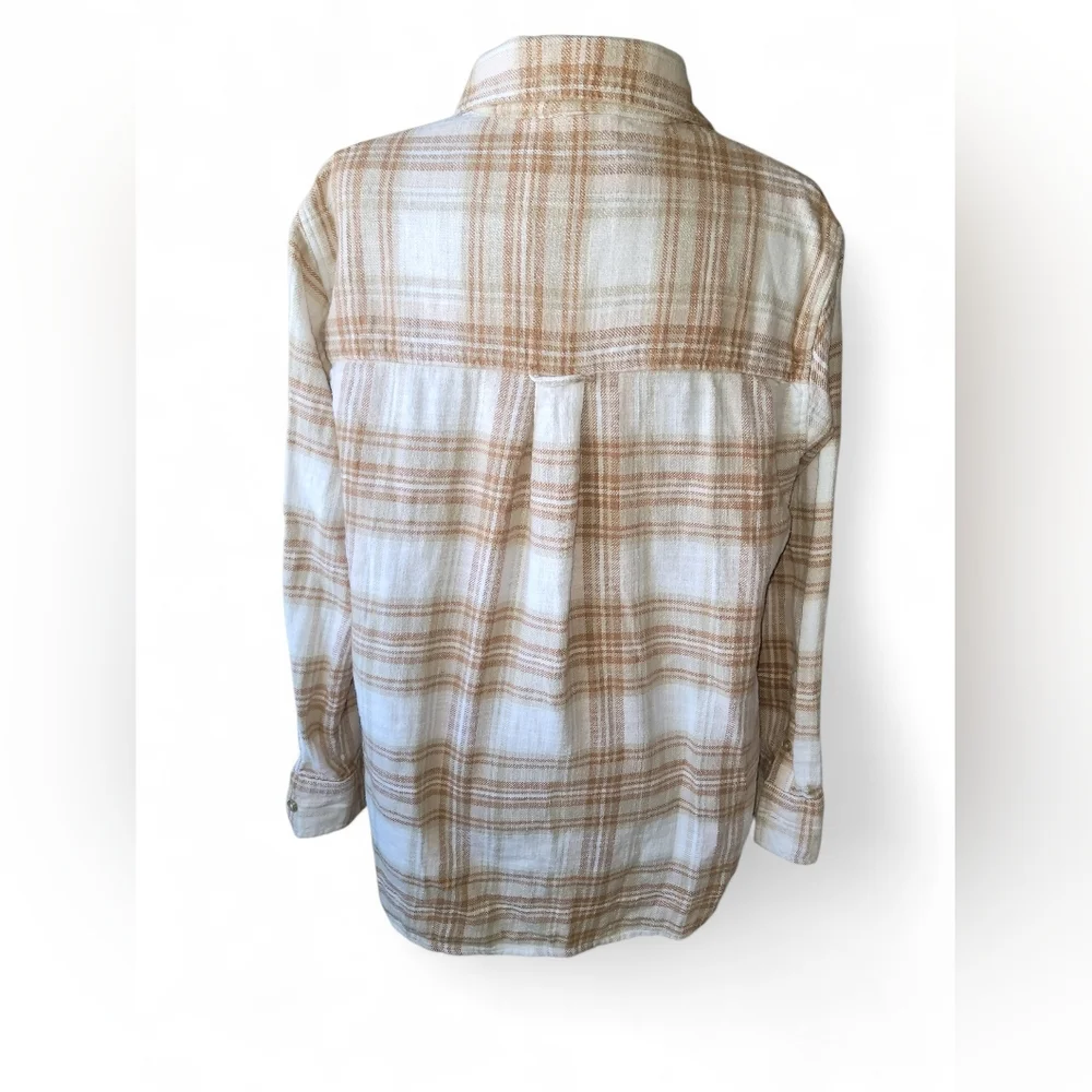 American Eagle Flannel Shirt Size S Brown Cream Plaid Unisex Super Soft Knit